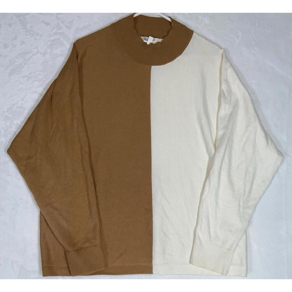 Candace Cameron Bure Women's Top Plus Sz Sweater L Large Colorblocked Beige